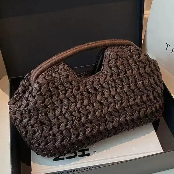 Women's Handmade Woven Bag, 2026 Spring New Arrival, Straw Basket Tote, Elegant Design, Boho Style Handbag, High-Quality Beach Vacation Handbag, Bohemian Straw Bag