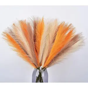 Orange Pampas Grass Decor,23Inch 12 count Faux Pampas Grass Bouquets Artificial Pampas  Pampas Flower for Home Living Room Bedroom Vase Decor