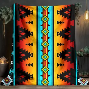 1pc Personalized Print Blanket, Flannel Series Geometric Pattern Throw, Bedding Dormitory Car Office Air Conditioning Blanket, Multifunctional Blanket