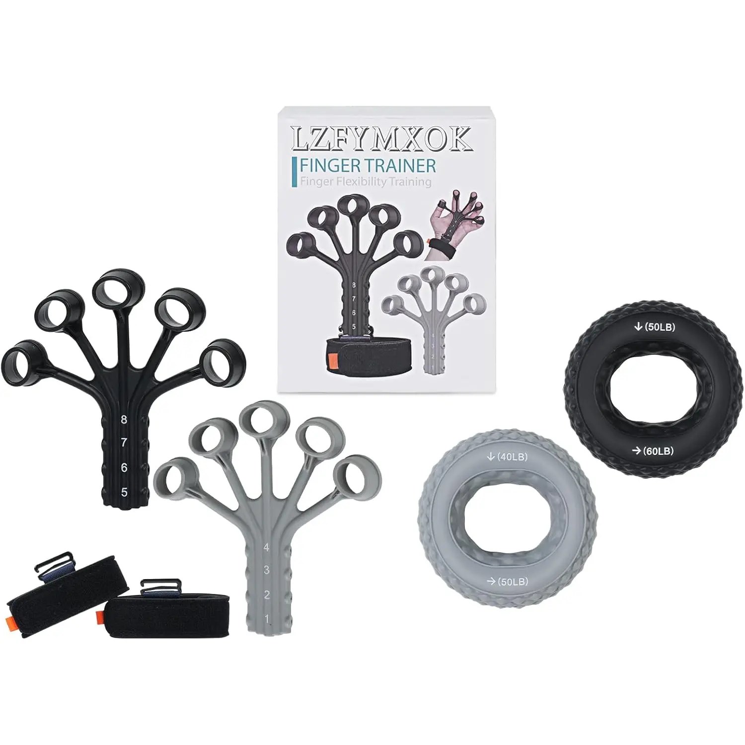 Grip Strength Trainer,4 Pcs Gripster, 8-Gear Strength Adjustment, Used to Exercise Finger Strength, Flexibility and Physical Recovery of Hands. Simultaneous Grip Strength and Tension Exercise. LZFYMXOK