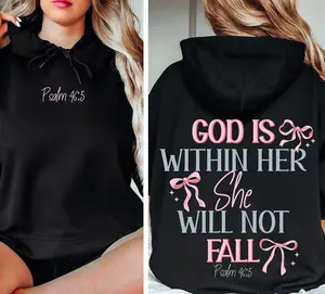God Is Within Her She Will Not Fall Hoodie Christian Bible Verse Hoodie Unisex Oversized Drawstring Hooded Cotton Sweatshirt with Front Pocket for Daily Wear Comfort Hoodie for All Genders Printed Unisex Casual Hoodie