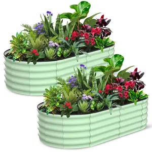 Garvee 2-Pack 4.5'x2'x1' Oval Galvanized Raised Garden Beds Open Base Metal Planters, Tool-Free Assembly, Large Outdoor Planter Boxes, Grey