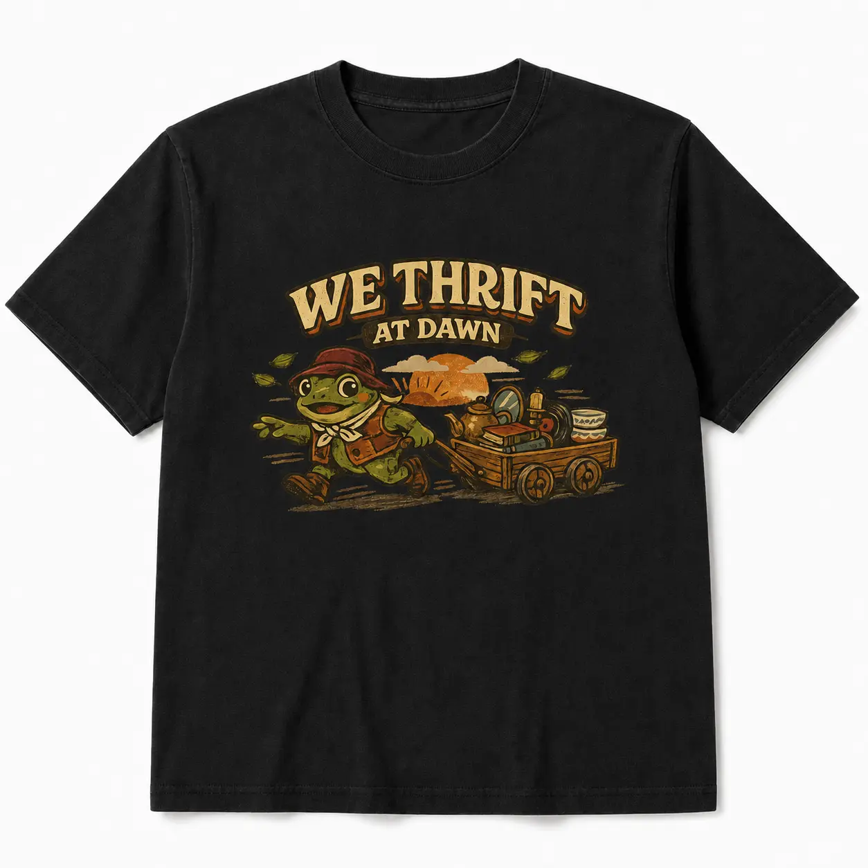 We Thrift at Dawn Funny Frog Graphic T-Shirt, Oversized Graphic Tee Fit Check Aesthetic, Y2K Vintage Streetwear Shirt, Retro Thrift Lover Art Top, Unisex Casual Crew Neck Tee for Men Women, Viral Outfit, Gift for Vintage Market Fans, Soft Cotton Top, Tshi