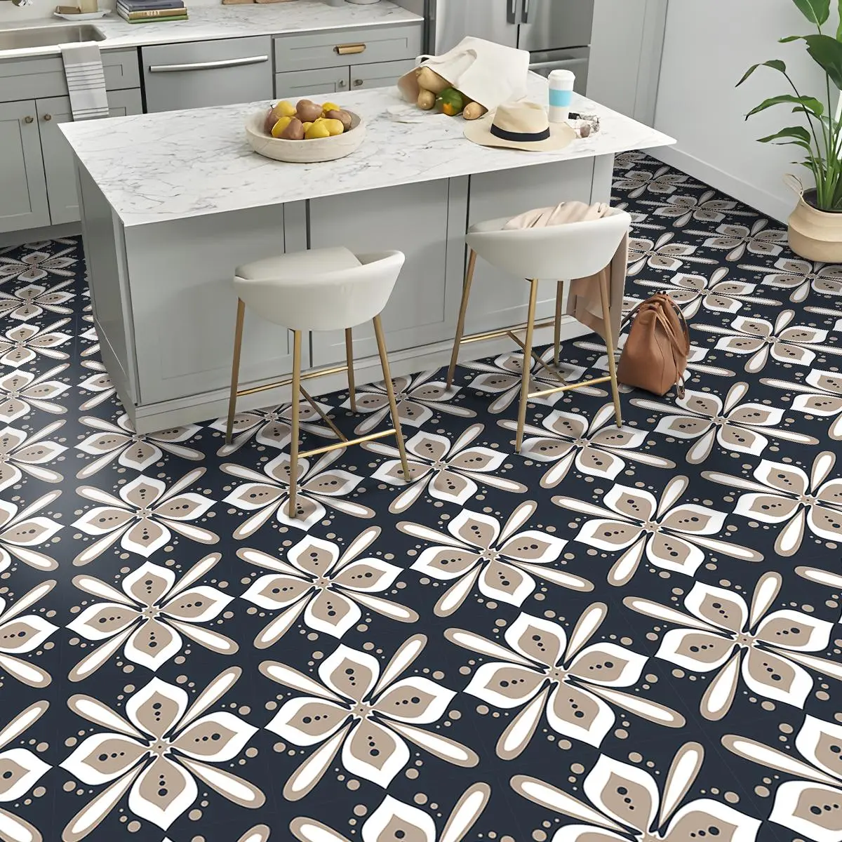 Floral Pattern Floor Sticker, Adhesive Stickers, Self Adhesive Floor Sticker Decorative Sticker for Home Kitchen Living Room Balcony, Kitchen Bathroom Decoration Ornaments, Decorative Decal, Decorating