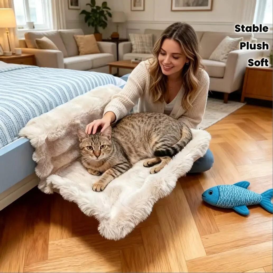 Wall-Mounted Plush Cat Hammock Bed - Sturdy Frame, Soft Comfortable Design for Indoor Small-Medium Cats, Washable Pet Furniture