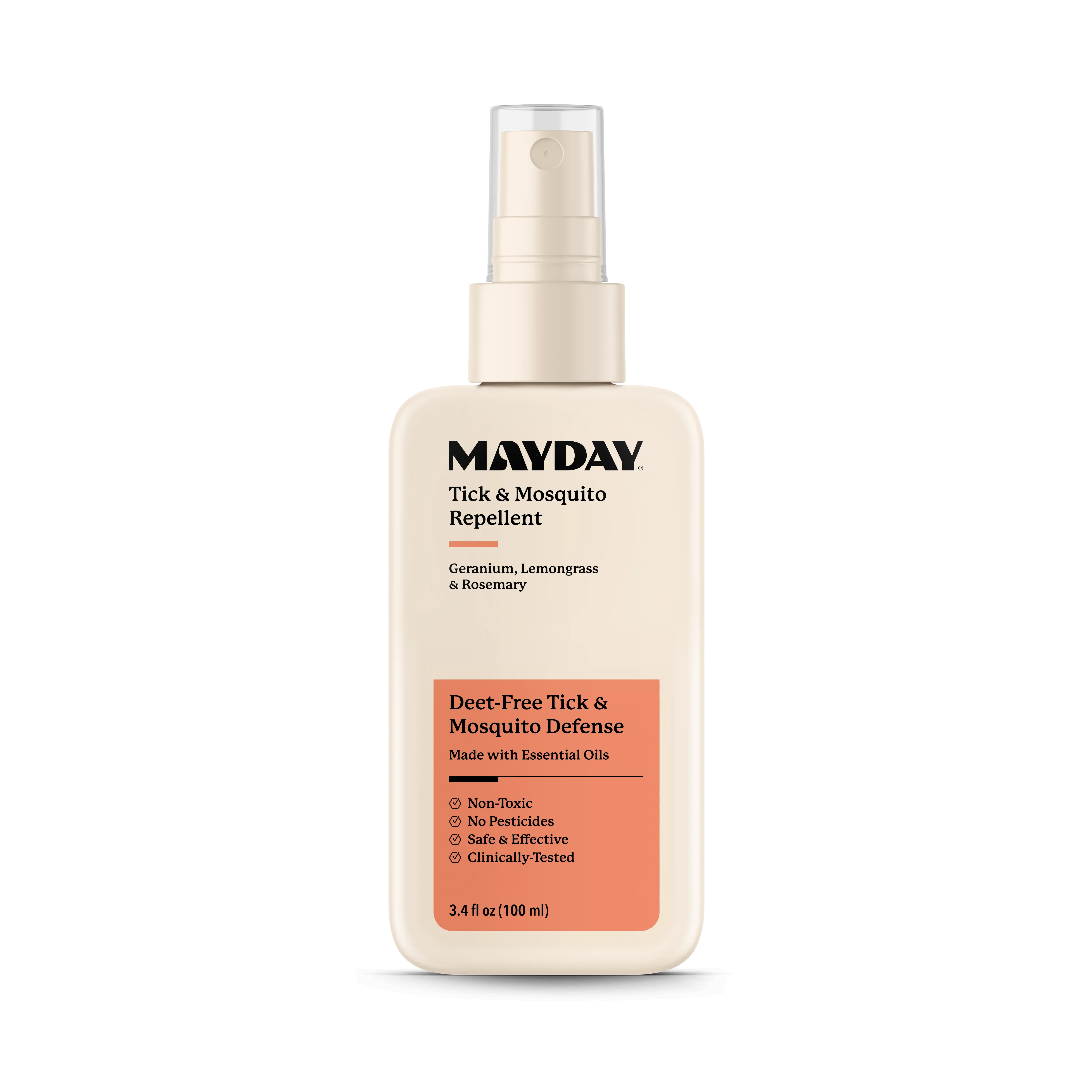 TryMayday Tick & Mosquito Repellent, DEET-Free & Non-Toxic Formula, Clinically Tested Essential Oil Blend with Geranium, Lemongrass & Rosemary, 3.4 fl oz