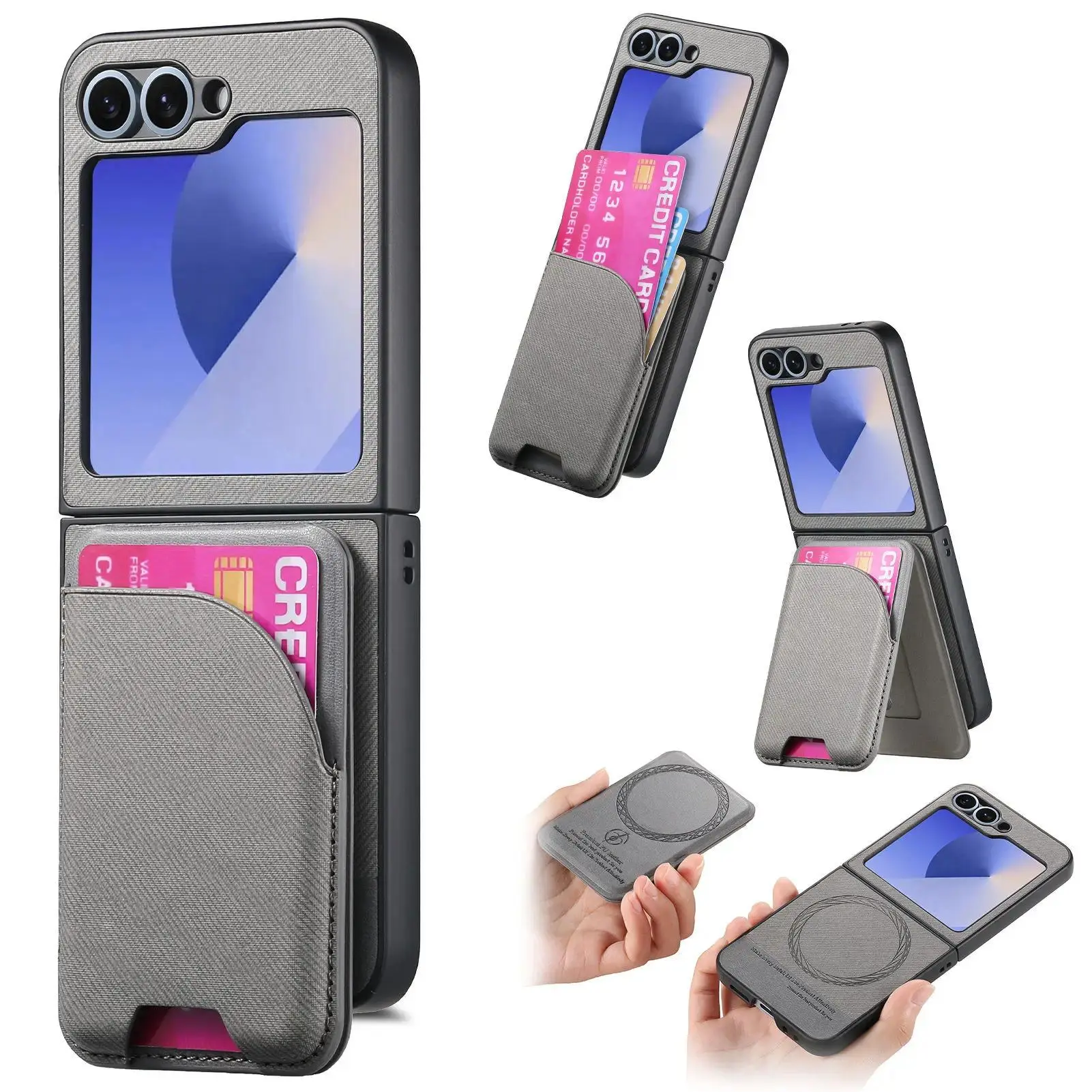 2 in 1 Detachable Magnetic Wallet with Card Holder Phone Case for Samsung Galaxy Z Flip 7 6 5 4 3 Flip7 Flip6 Leather Cover
