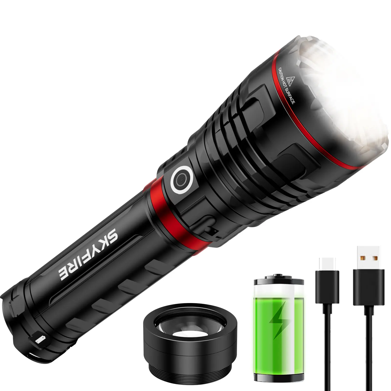 SKYFIRE 1209 Rechargeable  Flashlight -7 Modes & Carry Strap, 20000mAh Super Bright Instant Light for Camping Emergency Power Outage