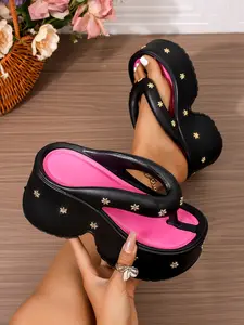 Women's Fashion Wedge Heel Thick Sole Sandals, Heeled Slide Sandals, Outdoor Casual Flip Flops, Fashionable Comfy Sandals, Comfortable Shoes for All Seasons, Eva Material