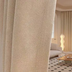1-Count Thickened Heavy Solid-Color Herringbone Blackout Curtain, Minimalist Style Drapes for Bedroom and Living Room, Heat-Insulating All-Season Décor