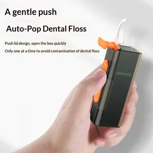 Portable Automatic Floss Box with Mirror, Includes 1 Floss Storage Box and 10 Floss Sticks, Push-Pull Floss Holder, Travel Home Organizer