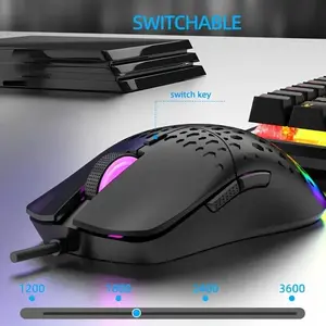 USB Wired Gaming Mouse RGB Backlit Braided Design 7200 Dpi Adjustable Replacement Optical Mouse for Ambidextrous Users