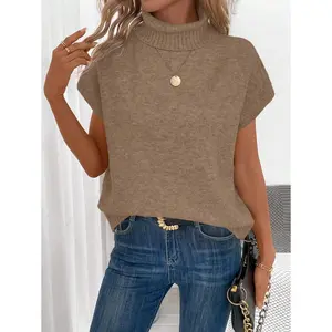 High-neck batwing sleeve sweater vest