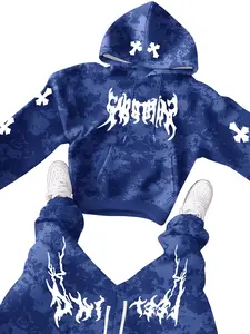 Men's Fashion Tie-Dye Hoodie & Ribbed Pants Set, American Street Print Style Men's Outfit SpringStatements