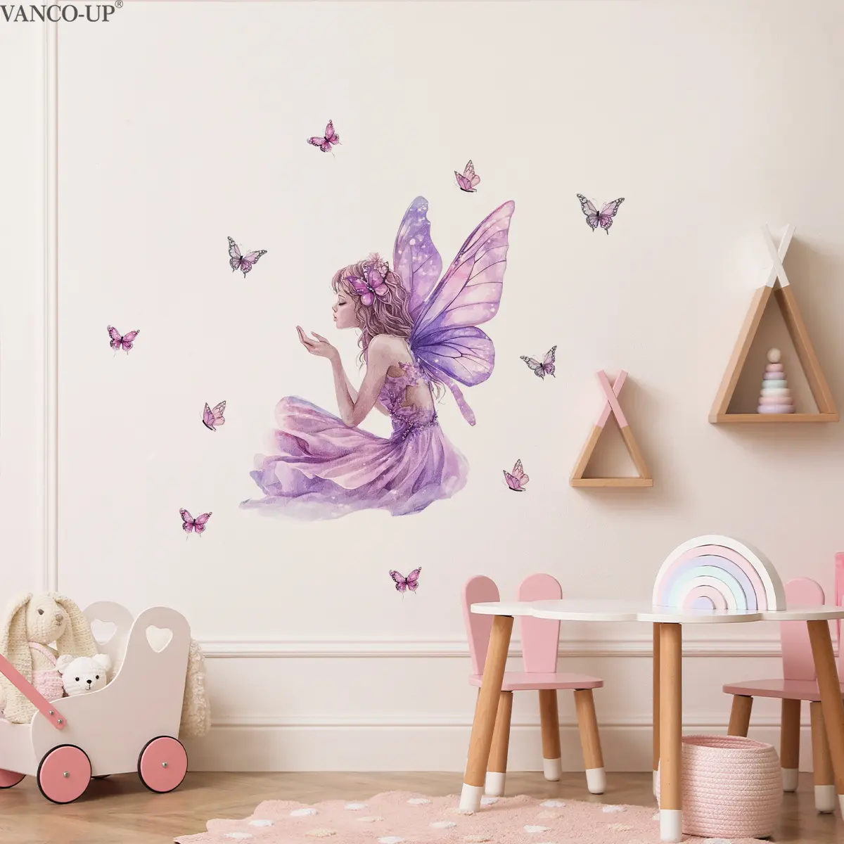 1Pcs 30x60cm Purple Fairy Elf Butterfly Matte Wall Sticker for Bedroom Home Decoration