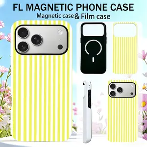 Yellow White Striped Glossy magnetic phone case for iPhone 17 Pro Max, 17 Pro, 17E, 17 Air, 16 Pro Max, 16E, 15 Pro, 14 Plus, 13, 12, 11. Shockproof, Ultra Slim TPU & Hard PC Protective Case, Supports Wireless Charging, with Stylish Creative Design.