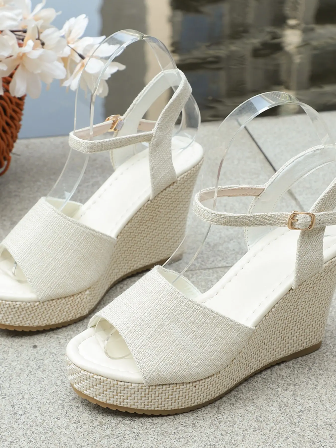 Summer Must-Have Strap Heeled Sandals, Linen Weaved Thick Sole, Perfect for Beach Trips and Photos, Casual Textile Shoes, Women