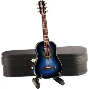 Wooden Miniature Guitar with Stand and Case Mini Musical Instrument Classic Guitar Replica Collectible Figurines Model Home Decoration Display Ornament