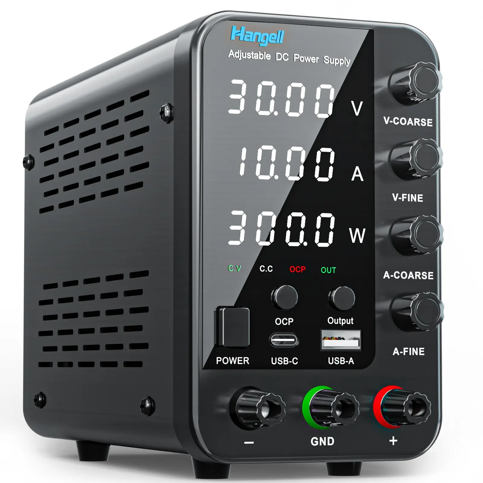 DC Power Supply Variable, 30V 10A Bench Power Supply with Encoder Coarse & Fine Adjustments Knob, Adjustable Switching Regulated lab Power Supplies with 18W USB & Type-C Quick-Charge