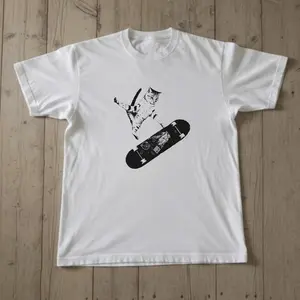 Gildan Men's and Women's T-shirt, Cat Skateboarding T-shirt, Y2k Unisex Graphic Tees Gothic Grunge Emo Scene Amity Affliction Style Clothes Menswear Womenswear Streetwear