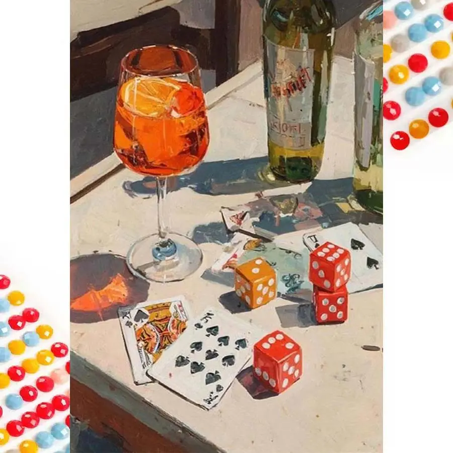 1 set of DIY diamond painting kit, 5D diamond art set, DIY decoration for wine glasses, dice, playing cards. Mosaic, diamond art, DIY art home decoration.