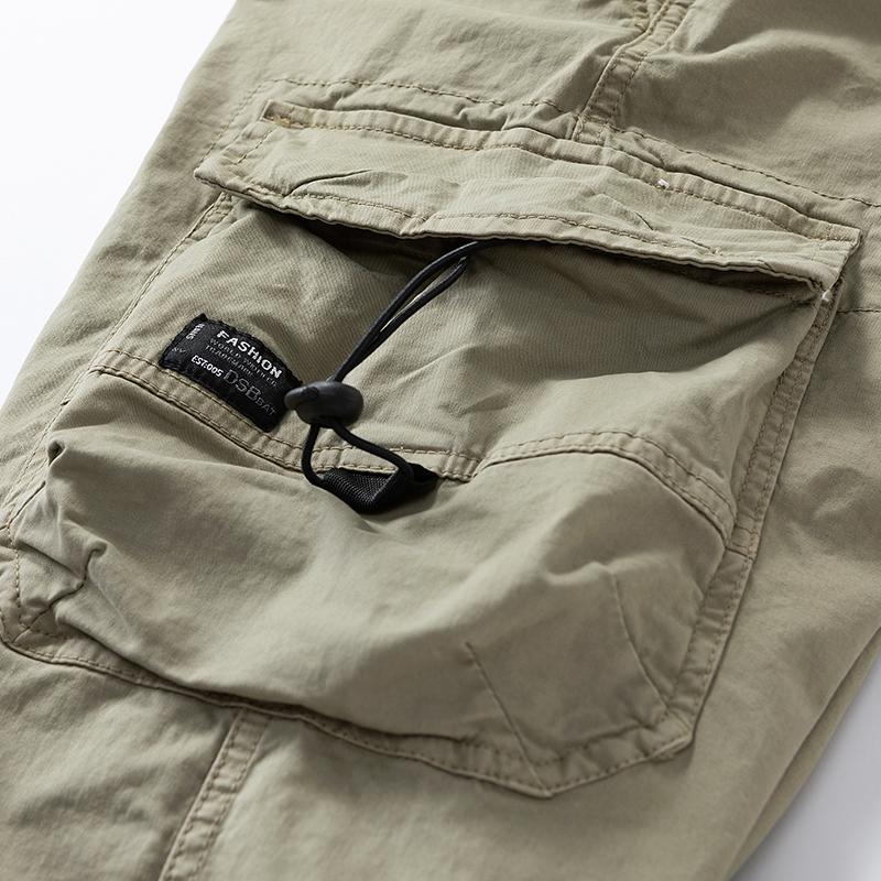 100% Cotton Tactical Cargo Pants with Multiple Pockets, 3D Large Cargo Pockets, Drawstring Bag, Mid-Length Outdoor Hiking Shorts