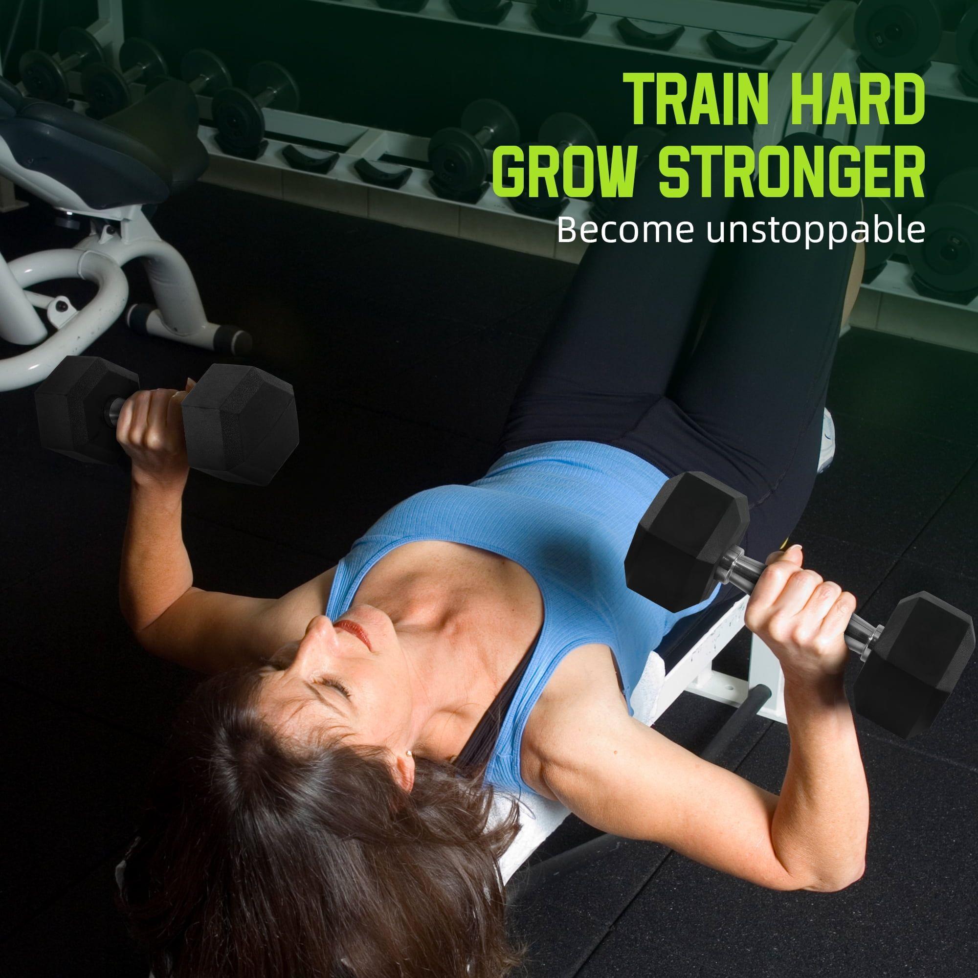 Rubber Encased Hex Dumbbells, 15 lbs Pair, Black