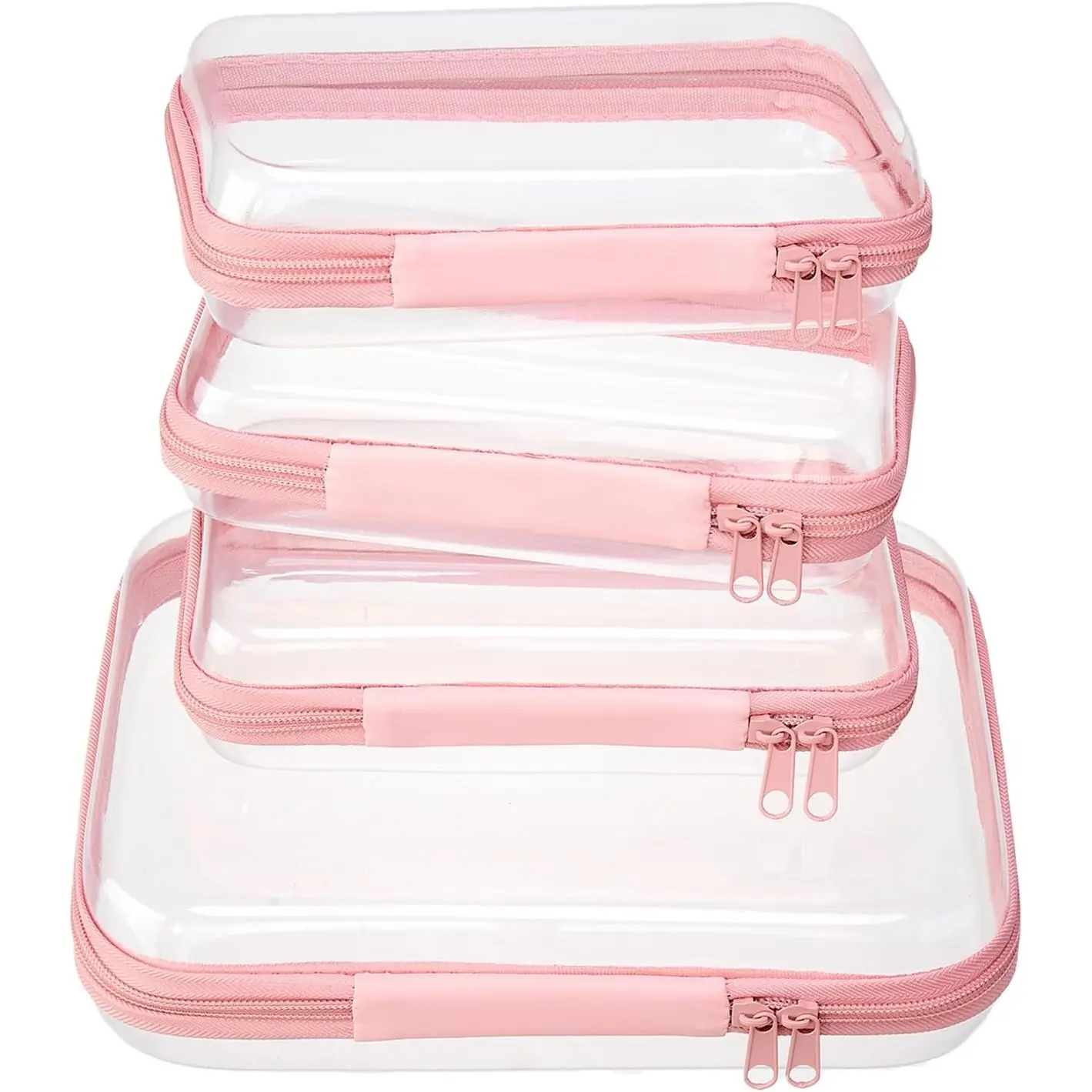 4 Pack Clear Hard Shell Zipper Case, PVC Transparent Travel Organizer Pouches, M+3S Size Set, Portable Cosmetic Makeup Bag, Toiletry & Diaper Storage Pouch, Toy Small Items Storage Bins for Home & Summer Pool