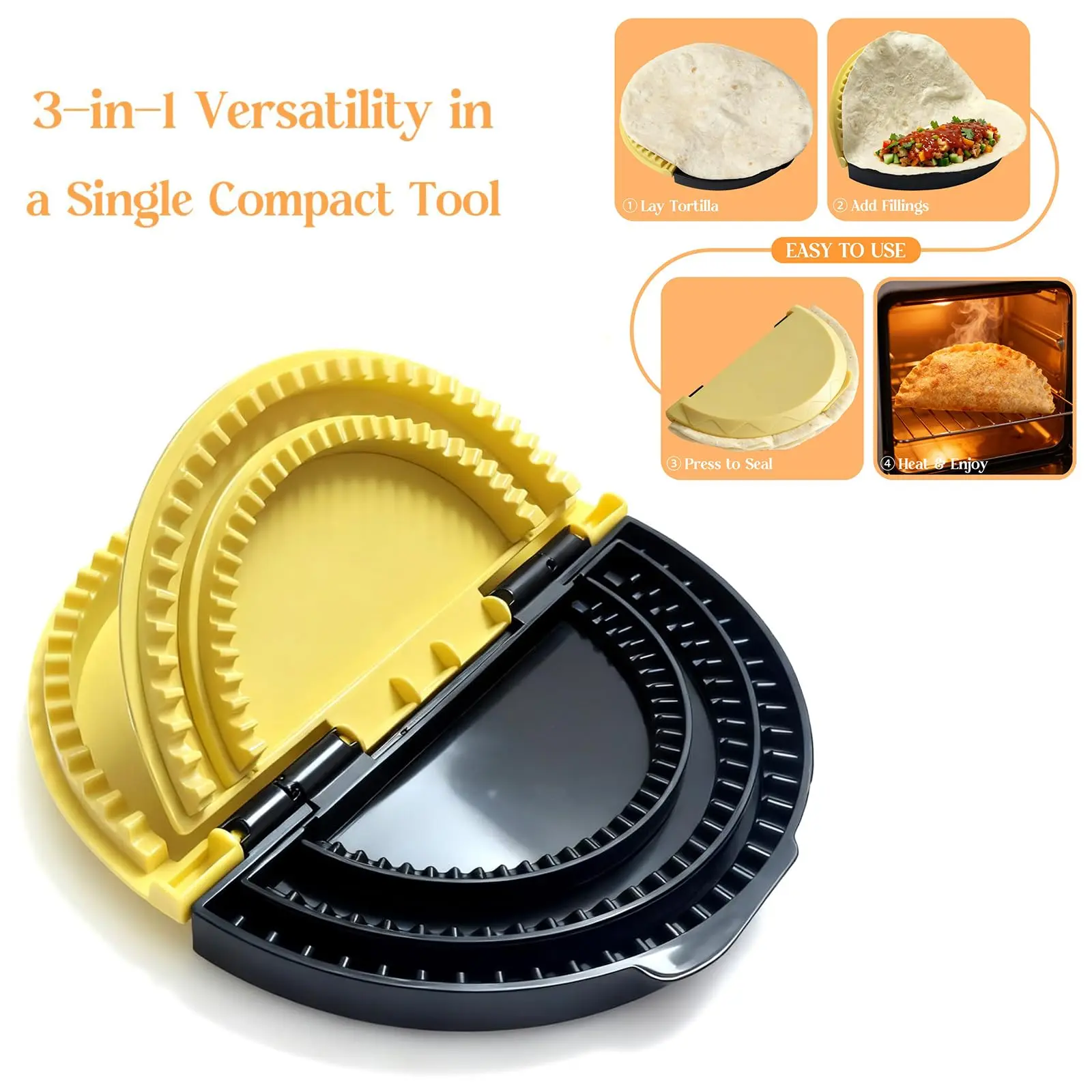 Food-Grade All-in-1 Tortilla Sealer & Empanada Press, Corn Tortilla Mold, Foldable Multi-Size Crimper with Scalloped Edge, Smooth Center Stamp, Easy-Clean Kitchen Tool, Convenient to Make, Save Time, Beautiful Shape, Multi-Size Applicable, Multi-Purpose