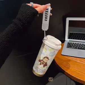 Coffee mug ~ 530 ml / 17.92 oz insulated mug，Christian Bible Verse John 3:16 Cute Monkey Pattern PrintDouble-walled, leak-proof, travel mug with handle; perfect for coffee lovers, art enthusiasts, sports enthusiasts, and those seeking a gift.