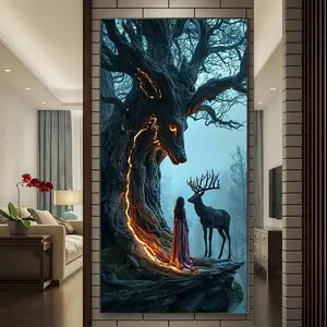 Tree & Deer Pattern DIY Diamond Arts Colorful Painting Kit without Frame, DIY 5D Diamond Arts Colorful Painting Kit, Wall Art Decor for Home Living Room Bedroom, Diamond Painting Kits