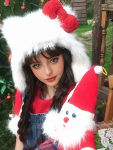 Cute Plush Cat Ear Bow Hat, Warm Drawstring Beanie, Sweet Bow Headband for Women, Y2K Street Fashion, Fall Winter Casual Wear