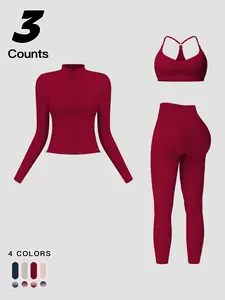 Women's Fall Winter Stand Collar Zipper Windproof Jacket, Sporty Casual Tight-Fitting Running Pants Set, Fitness Gym Wear, Stretchy Suit Set, Workout Sets Women, Athletic Sportswear