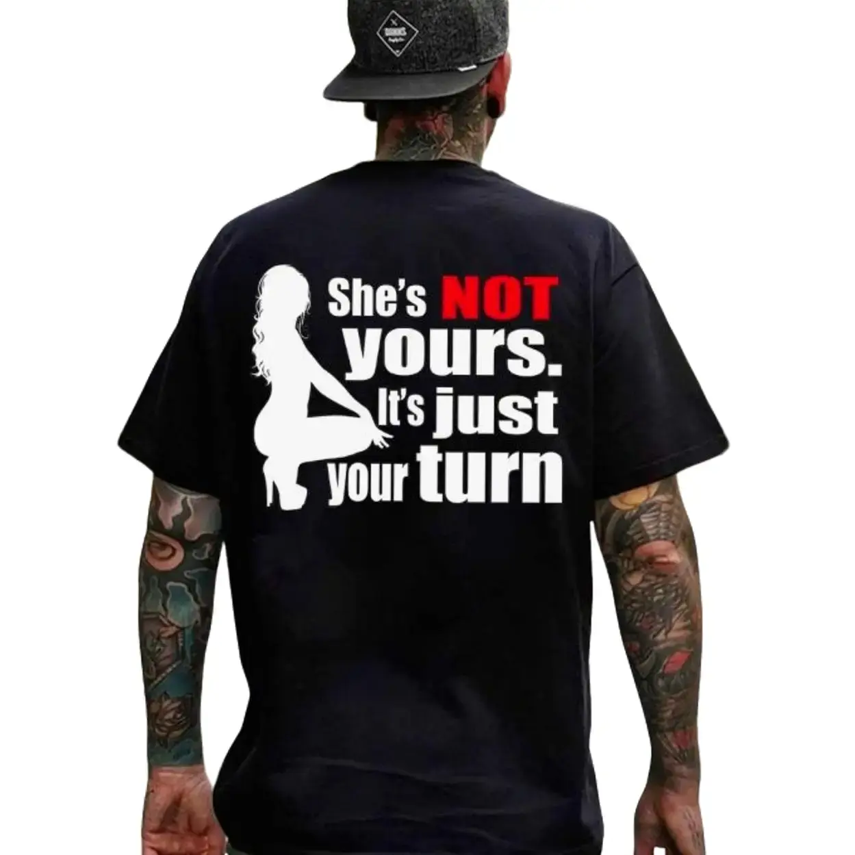 Unisex Cotton Short-Sleeve Casual Breathable Sports Top, "She's Not Your Turn" Naked Lady Print T-Shirt