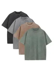 Men's 4-Pack Vintage Wash Oversized Crew Neck T-Shirts, Water-Resistant Washable Cotton Sports Tops Casual Sportswear Casual Workout Tops