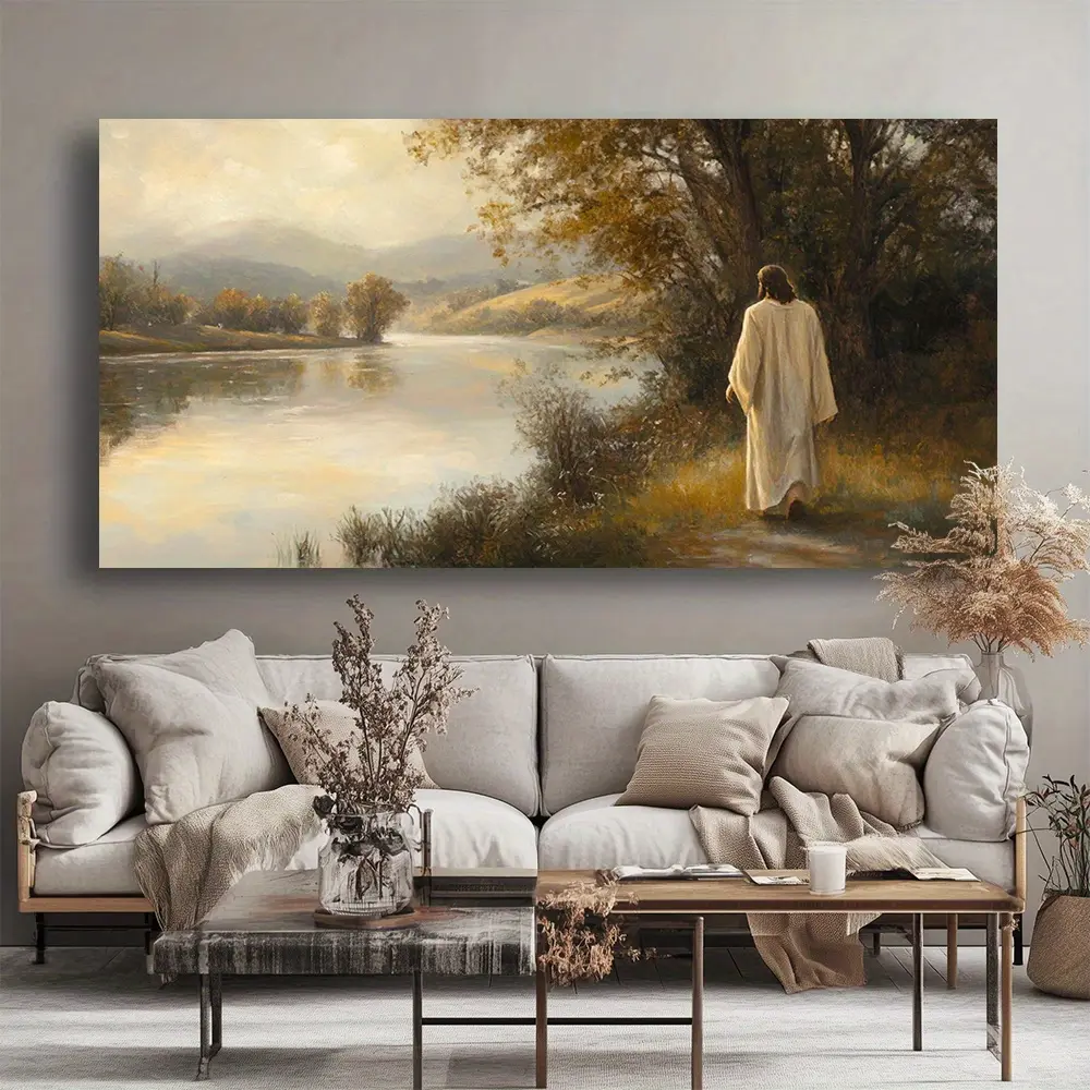 High-Quality Abstract Art Jesus Canvas Wall Art - Solid Wood Framed Decorative Landscape Printing, Indoor Home Decor for Living Room, Bedroom Home Supplies