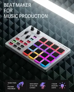 Donner MIDI Pad Beat Maker Machine Professional, Drum Machine with 16 Beat Pads, 2 Assignable Fader & Knobs and Music Production Software, USB MIDI Controller with 40 Courses, STARRYPAD White