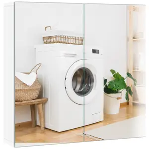 【2 Doors】Yaheetech Bathroom Mirror Cabinet, Medicine Cabinet with 2 Frameless Mirrored Doors, Wall-Mounted Storage Cupboard with Adjustable Shelf for Living Room, Laundry Room, Mudroom