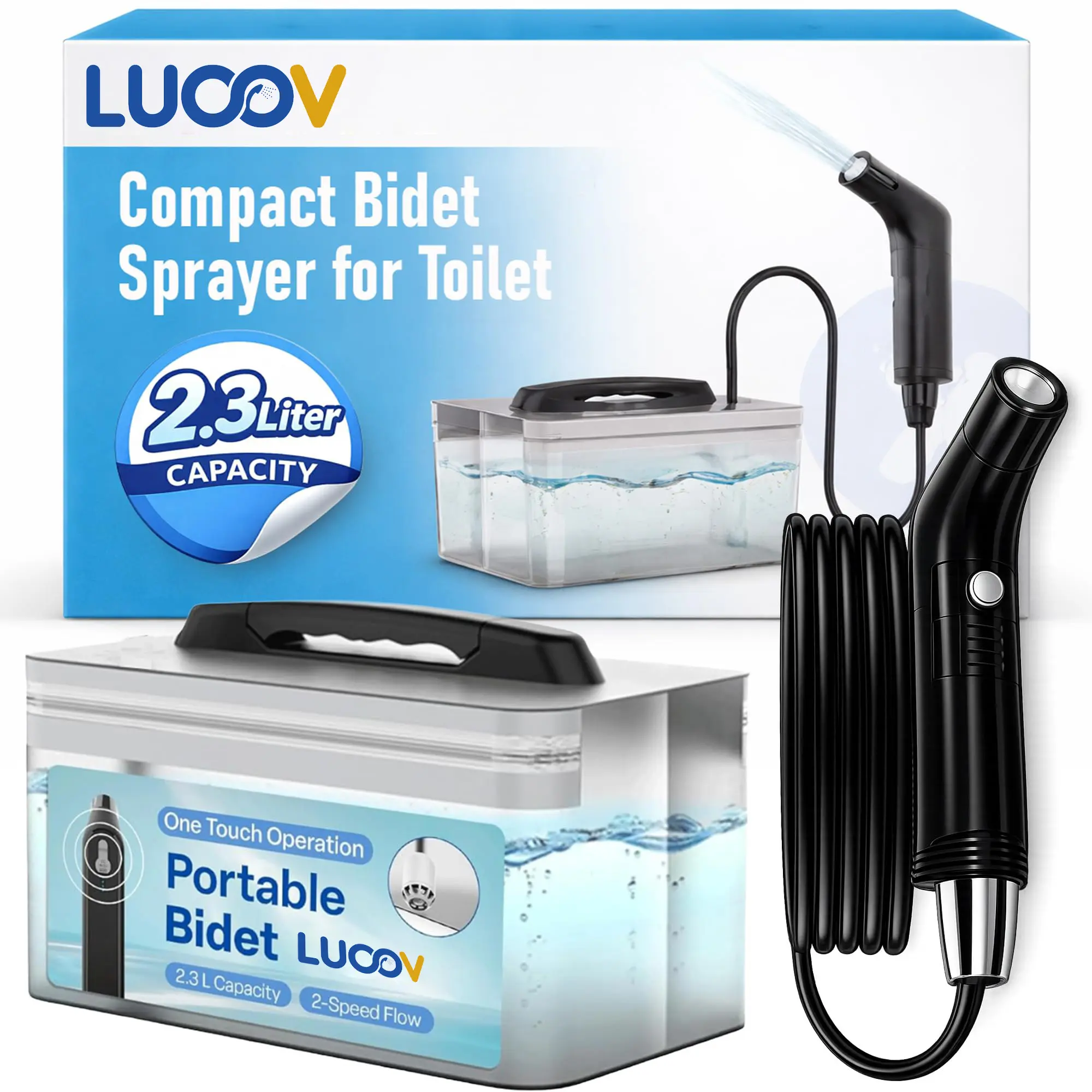 Portable Electric Travel Bidet, USB Rechargeable for Men & Women | 2.3L water container with adjustable spray for portable hygiene. Ideal for travel, camping, outdoor use, and everyday comfort