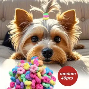 40pcs Assorted Plush Elastic Hair Ties for Pets - Colorful Candy-Colored Bands for Dogs & Cats, Comfortable Grooming Accessories