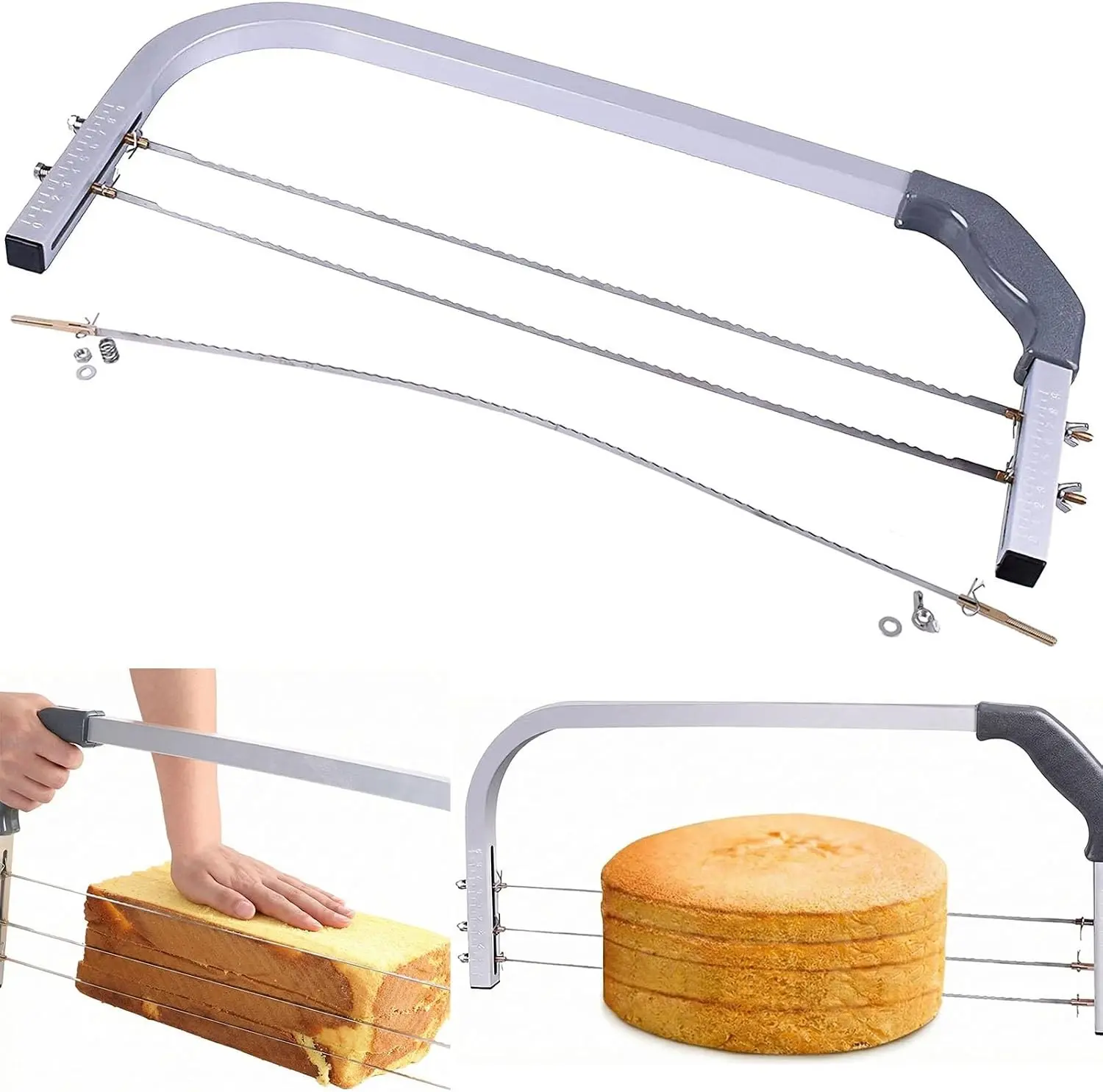 Professional Cake Cutter Slicer Leveler, Commercial 4 Layers Adjustable Stainless Steel Cakes Slice, Large Bread Cutter Toast Cutting Saw, Straight Spatula Baking Level Stratification Birthday Tools
