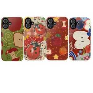 Retro Apple & Ladybug Phone Case Japanese Cute Aesthetic – Whimsical Fruit Collage Art, Vintage Kawaii Japan Style Phone Cover for iPhone 17 16 15 14 13 12 11 Pro Max & Samsung Galaxy S21–S25, Gift for Her & Him
