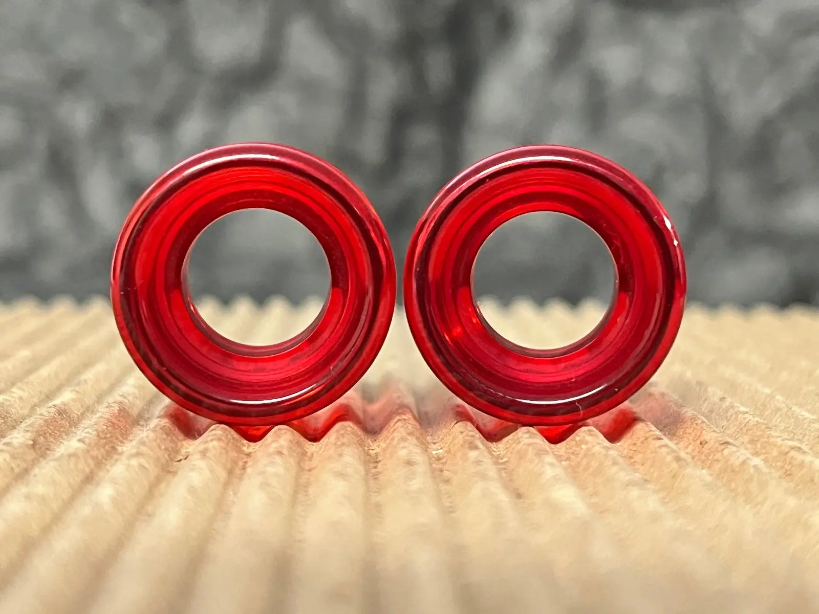 PAIR Red Glass Double Flare Tunnels Plugs Earlets Gauges Body Jewelry