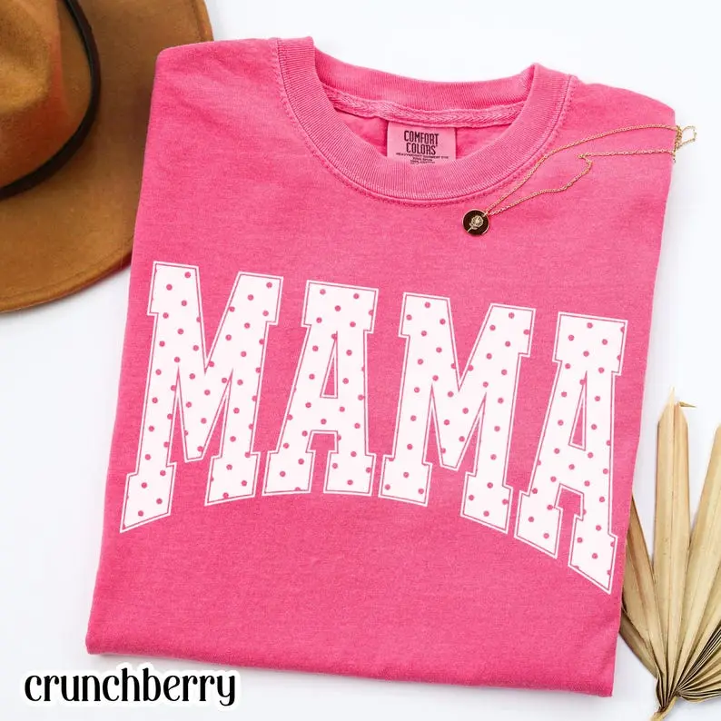 Comfort Colors Mama TShirt Blue Polka Dots Mom Life Tee Cottagecore New Mother Birthday TShirt Cute Gift for Mom T-shirt