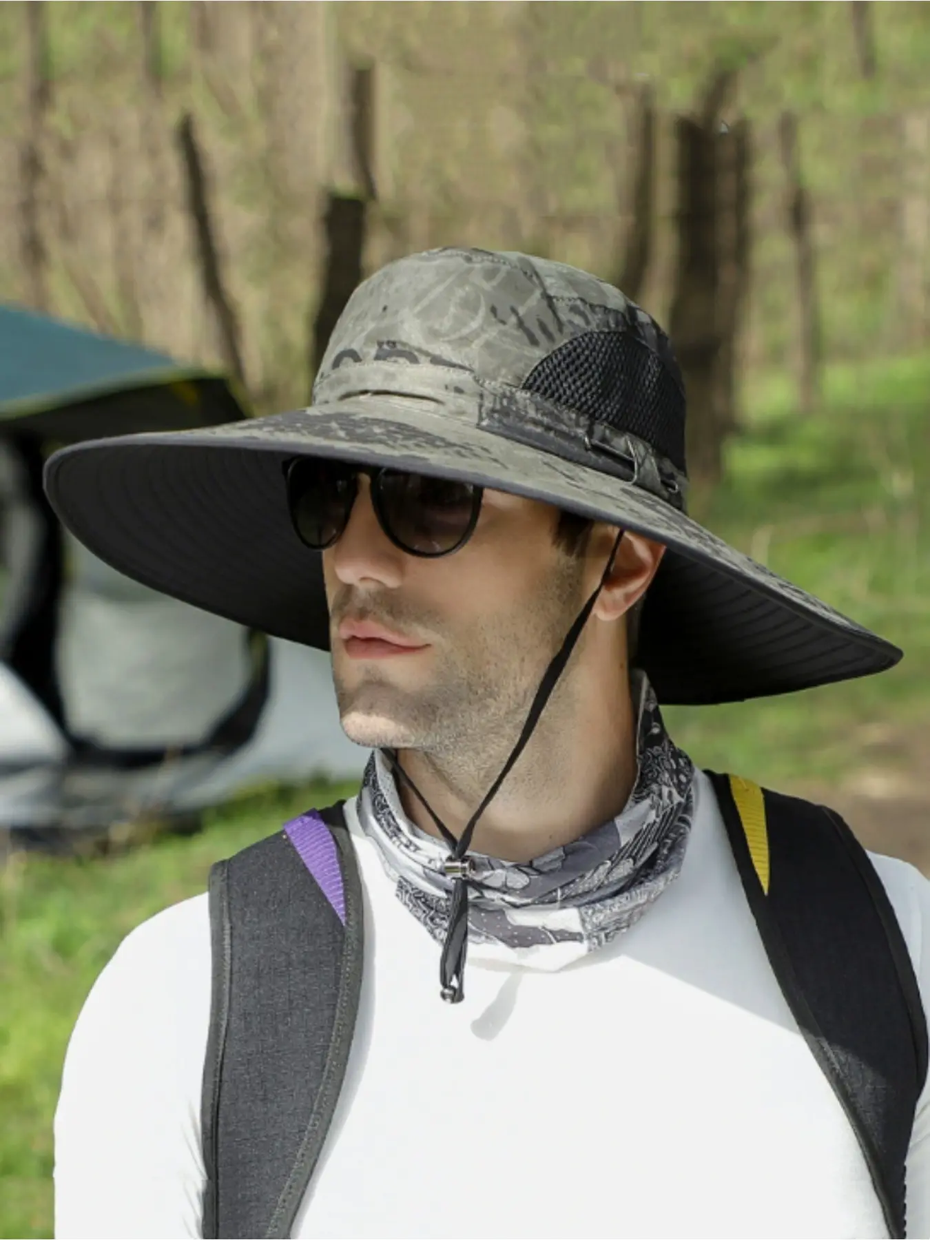 Summer new men's hat outdoor sun hat 15cm camouflage big brim fishing hat sun protection hat mountaineering sun hat Casual outdoor hat Fishing Bucket Hat