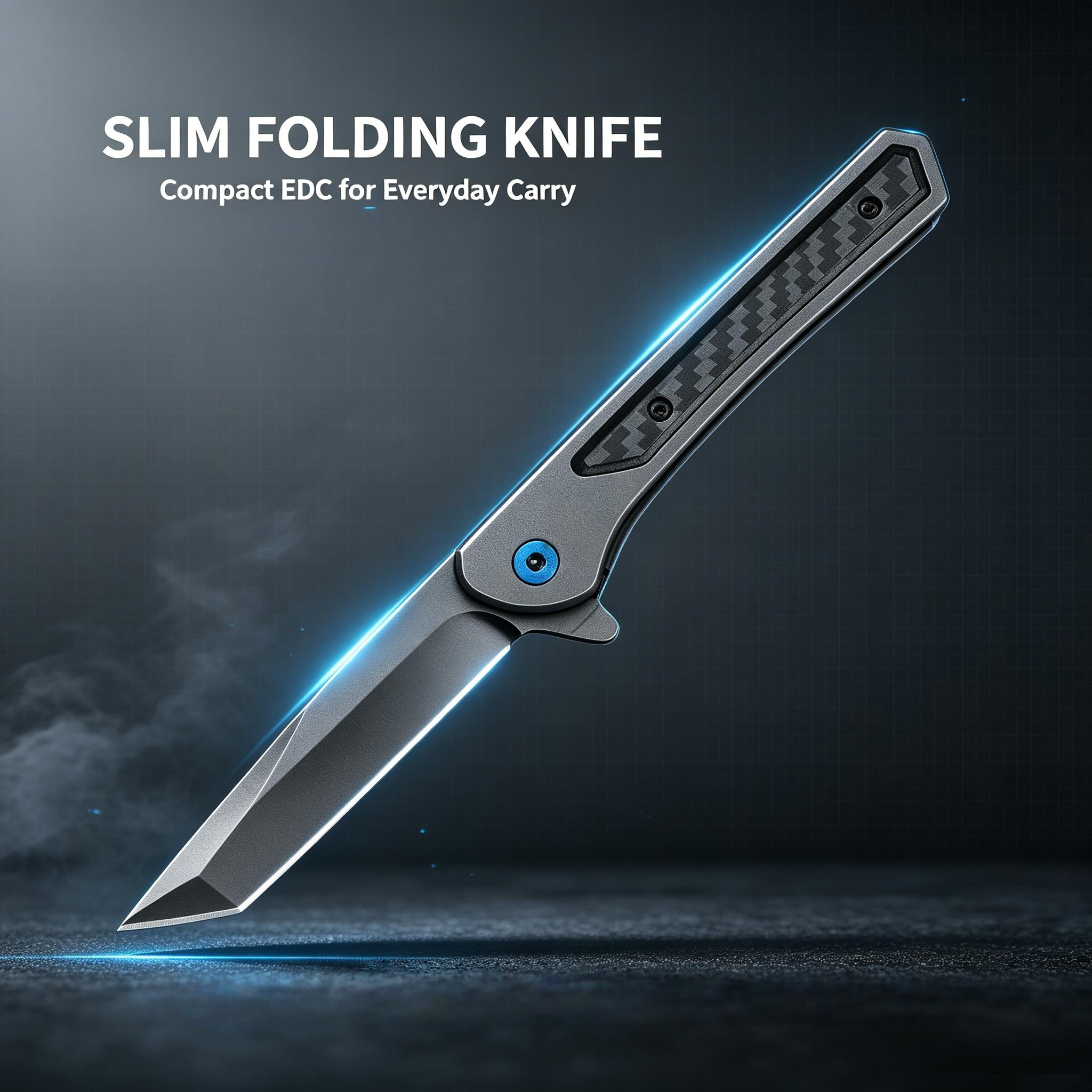 Compact Slim Folding EDC Pocket Knife - 14C28N Sharp Tanto Blade, Titanium-Coated Handle with Carbon Fiber Inlay, Smooth Flipper Liner Lock, 1-Hand Open Utility Tool for Camping, Outdoor Tasks