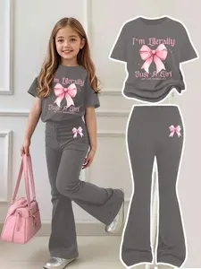 Teen Girl Casual Butterfly Print Short Sleeve T-Shirt and Bell Pants Set, Fashionable and Elegant, Perfect for Daily Wear or Outing