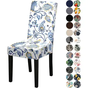 Chair Covers for Dining Chair Set of 4, Stretchy Soft Parson Chair Covers Removable Washable Dining Room Chair Slipcovers with Elastic for (Blue Flowers III)