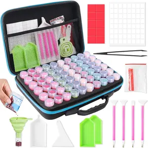 60 Slots Diamond Painting Storage Container, Diamond Art Kits for Adults Stackable Bead Organizer with Carrying Handle, Craft Storage Box with Accessories (Blue-60 Slots)