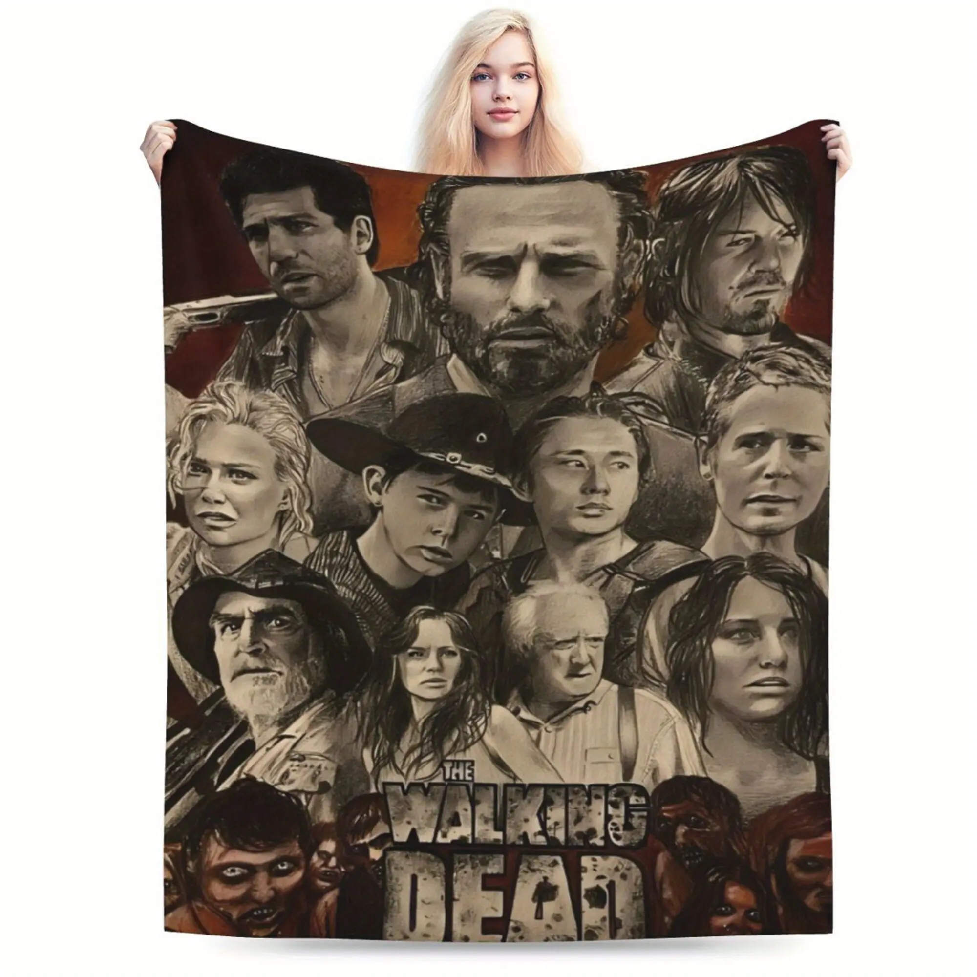The Walking Dead Themed Retro Print Cotton Flannel Blanket - Super Soft, Breathable, Wrinkle Resistant, Durable, Machine Washable, All-Season Bedding Throw for Home, Travel Decor, Ideal Gift